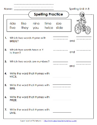Spelling - Long I Worksheet