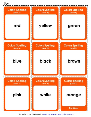 1st Grade Color Words Theme Spelling List Flash Cards Worksheet