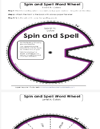 1st Grade Color Words Theme Spelling List Spin and Spell Word Wheel Worksheet