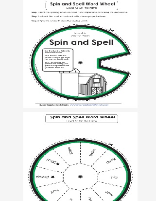 1st Grade Farm Words Theme Spelling List Spin and Spell Word Wheel Worksheet