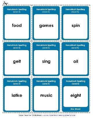 1st Grade Printable Spelling List Flashcards Worksheet Hanukkah Theme Words 1st Grade Printable Spelling List Flashcards Worksheet Hanukkah Theme Words