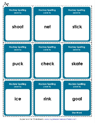 1st Grade Printable Spelling List Flashcards Hockey Theme Words Worksheet 