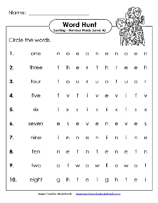 1st Grade Printable Spelling List Theme Number Words Horizontal Word Hunt Worksheet