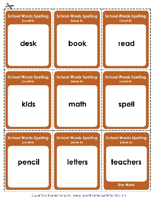 1st Grade Printable Spelling List Theme School Words Flashcards Worksheet