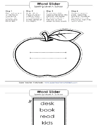 1st Grade Printable Spelling List Theme School Words Word Slider Worksheet