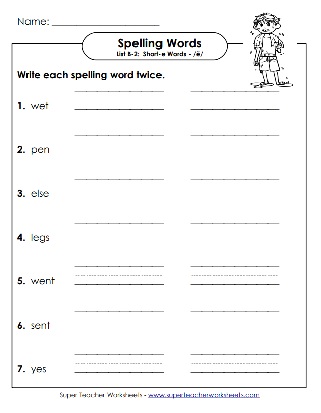 Write Each Spelling Word Twice Worksheet Write Each Spelling Word Twice Worksheet