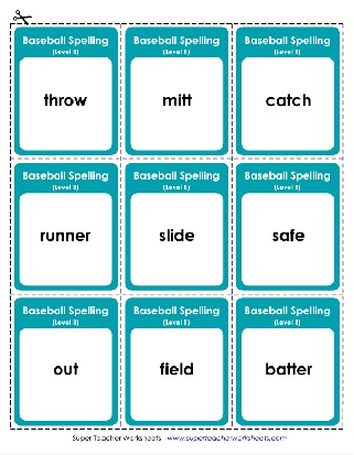 2nd Grade Printable Spelling List Theme Baseball Words Flashcards Worksheet