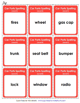 Car Parts Flashcards - Kids