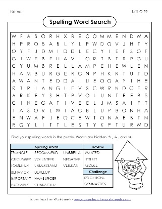 Third Grade Spelling Word Search