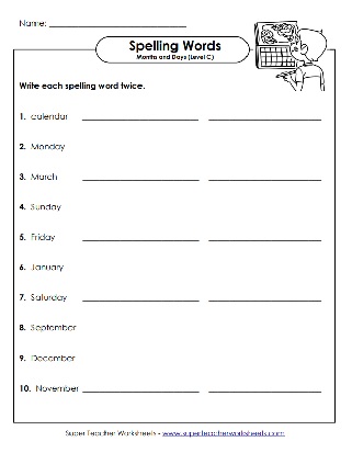 Spelling Words: Months & Days