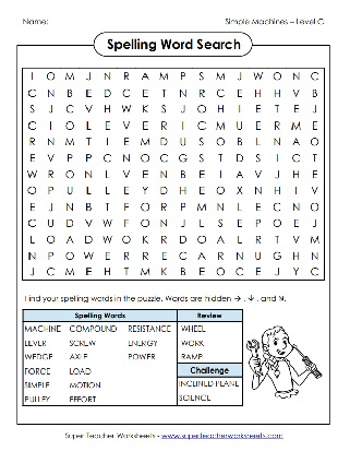 Simple Machines Spelling Wordsearch