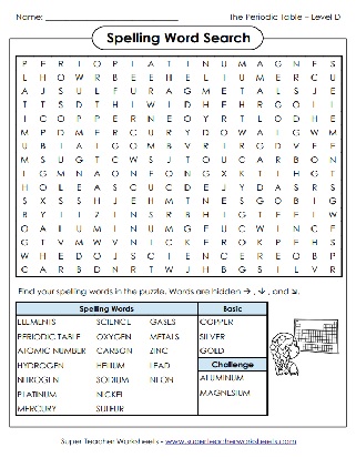 Periodic Table Word Search