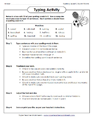 Spelling Worksheet with a Sports Theme