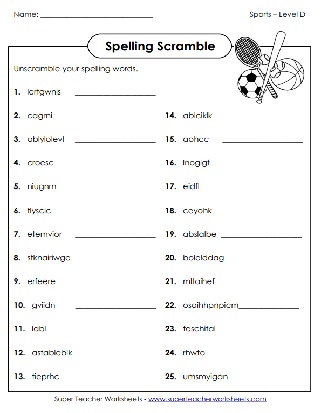 Spelling - Sports Theme