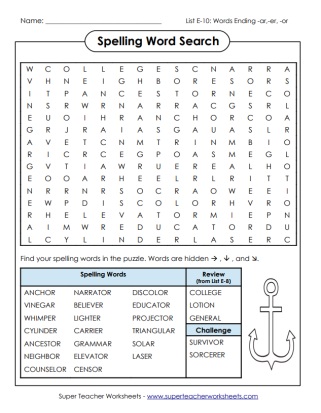 Spelling Search Puzzle