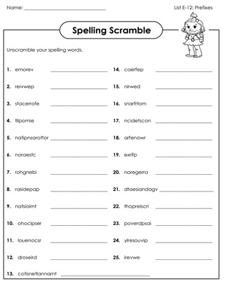 5th Grade Spelling Word Scramble Worksheets