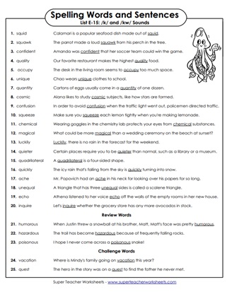 5th Grade Spelling Test Sentences