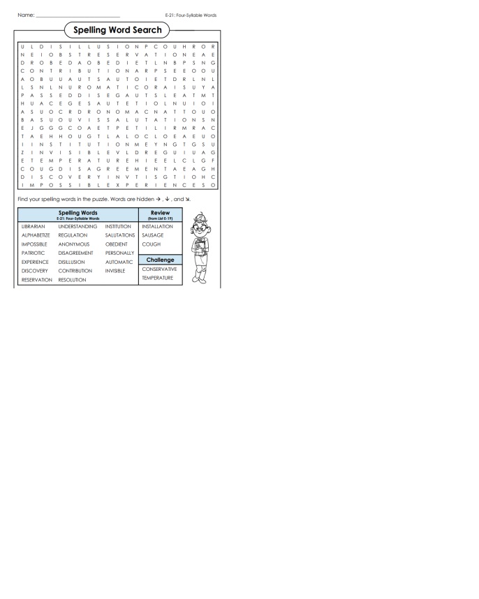 Spelling wordsearch