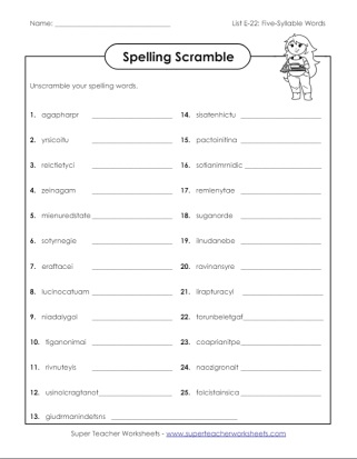 5th Grade Spelling Scramble