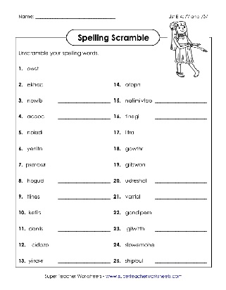 5th Grade Spelling Words with Long i and/or long o Vowel Sounds Word Scramble Worksheet