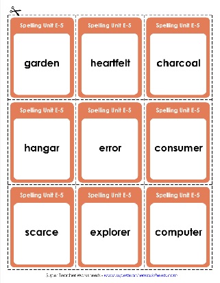 5th Grade Spelling List R-Controlled Vowels Flash Cards Worksheet