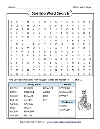 5th Grade Spelling List Words With The S or Z Sound Word Search Puzzle Worksheet