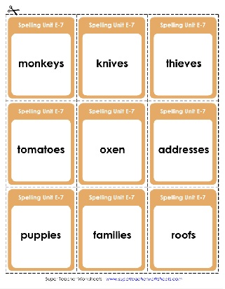 5th Grade Spelling List Theme Plural Nouns Flashcards Activity Worksheet