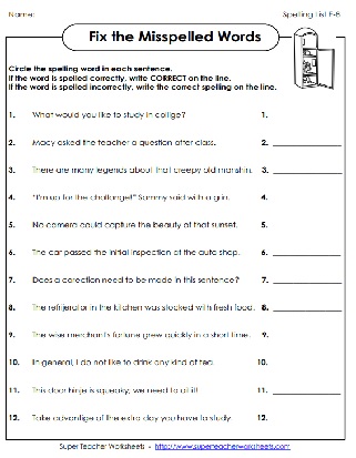 Grade 5 Spelling Worksheet