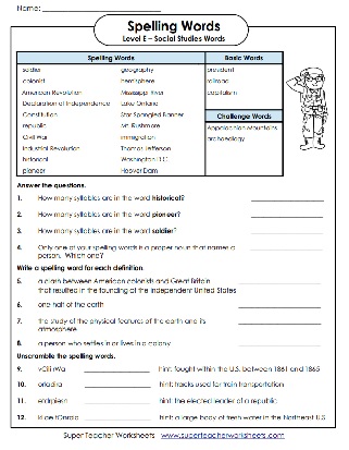 5th Grade Spelling - Social Studies Words