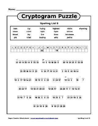 Spelling List Words with the Long-i Sound Cryptogram Puzzle Worksheet
