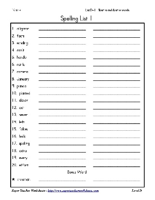 Spelling List Words with Short-a and Short-e Sounds Worksheet