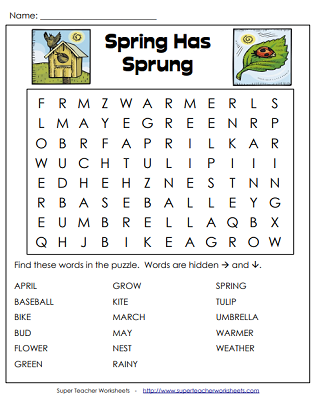 Spring Word Search Worksheets (Printable)