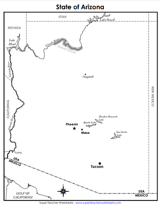 Arizona Worksheets - Labeled Map Arizona Worksheets - Labeled Map