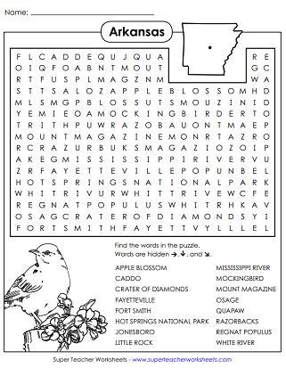 Arkansas Word Search Puzzle