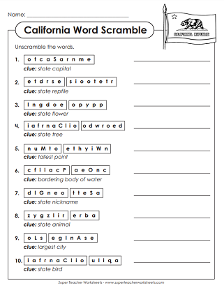 California Worksheets - Puzzles