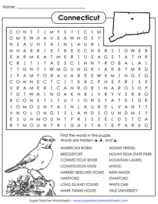 State of Connecticut - Word Search Puzzle