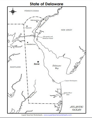 State of Delaware Printables - Labeled Map