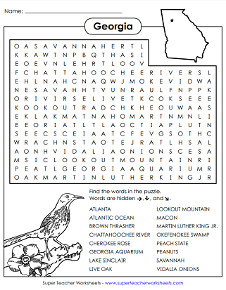State of Georgia Word Search Puzzle
