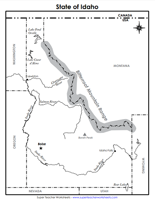 State of Idaho Worksheets - Labeled Map