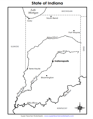 State of Indiana Worksheets - Labeled Map