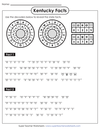 State of Kentucky Worksheets -Cryptogram Puzzle