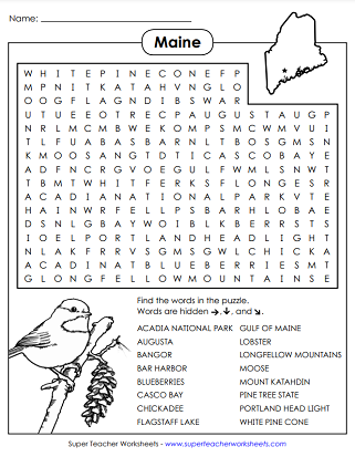 State of Maine - Word Search Puzzle