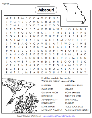 State of Missouri Word Search Puzzle