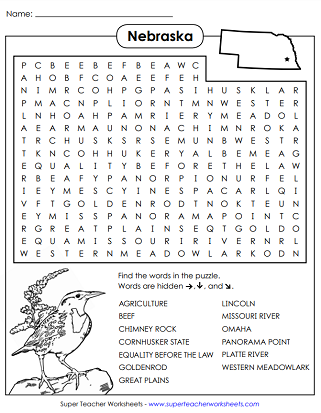 State of Nebraska Word Search Puzzle