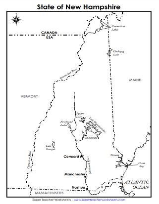 New Hampshire Worksheets - Labeled State Map