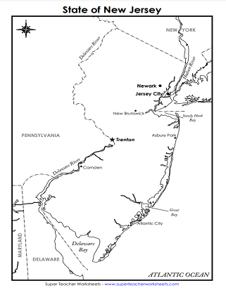 New Jersey Worksheets - Labeled State Map