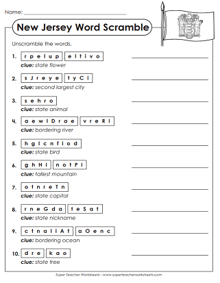 State of New Jersey Worksheets - Puzzle