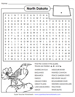 North Dakota Word Search Puzzle