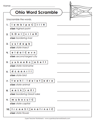 State of Ohio Worksheets - Puzzles and Activities