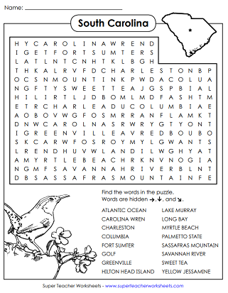 South Carolina Word Search Puzzle